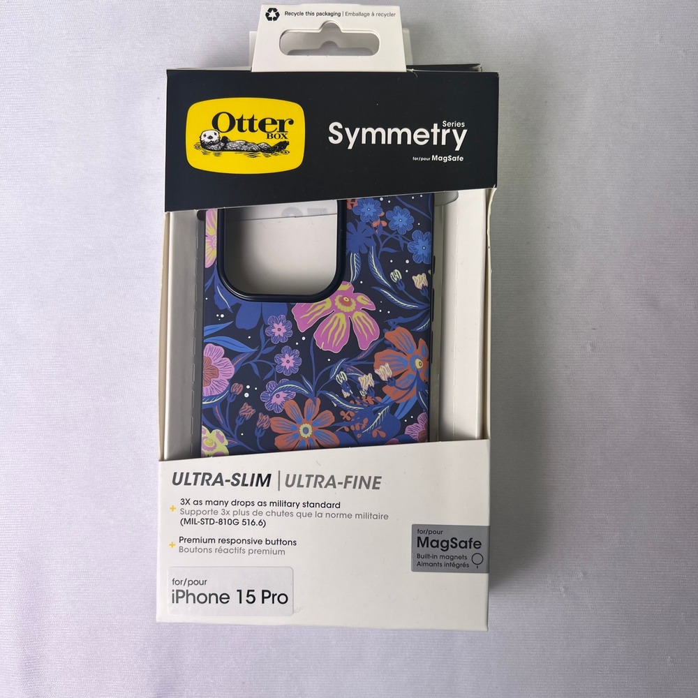 OtterBox iPhone 15 Pro Case Floral Symmetry MagSafe + Glass Screen Protector NWT - Picture 3 of 5